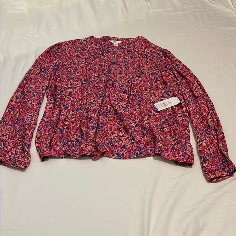 Time and Tru Beautiful Pink Floral Top Shirt Women Button Up Size XL